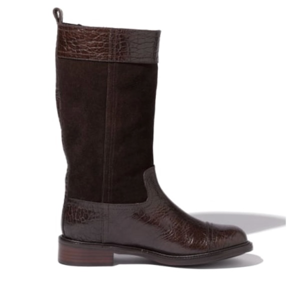 Tory Burch Corey Leather Mid Calf Dark Brown Boots - Picture 2 of 8